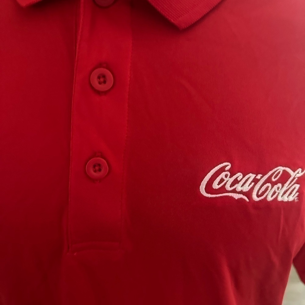 Men’s used size large L red polo Coca Cola 80s vintage shirt - Picture 2 of 3
